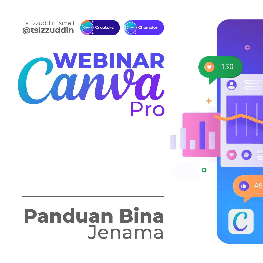 Canva Pro webinar cover with branding and analytics visuals.