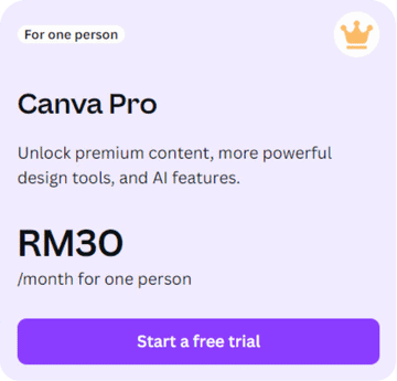 Graphic & Multimedia Solutions Canva Pro subscription plan with premium features for one person.