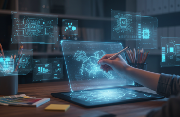 AI Tools for Graphic Designers in 2025 AI tools for graphic design displayed on a futuristic digital tablet.